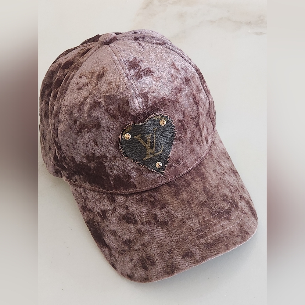 Upcycled hat w/Heart Patch Of LV Leather! Unique!